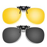 Hifot Clip on Sunglasses 2 Pack, Polarized Lens Fit over Prescription Glasses, Flip up Rimless Myopia Nearsighted Sunglasses for Men Women