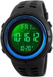 Fanmis Mens Digital LED Sports Watch Military Multifunction 12H/24H Time Dual Time Alarm Countdown Back Light with Simple Design 164FT 50M Water Resistant Calendar Month Date Day Watch, Blue, Digital