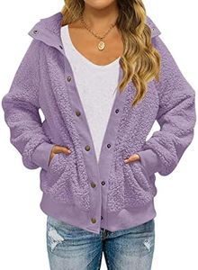 MEROKEETY Women's 2024 Winter Long Sleeve Button Sherpa Jacket Coat Pockets Warm Fleece, Purple, X-Small