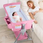 BIERUM Baby Bassinet, Bedside Sleeper for Baby, 7 Height Adjustable Bedside Bassinet with Wheels, Easy to Assemble Portable Bedside Crib with Large Storage Bag for Newborn/Infant, Mattress Included