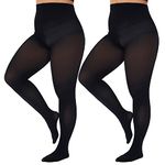 CozyWow Women's Plus Size Tights Soft Semi Opaque Queen Size Pantyhose High Waist 2Black-XL