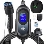 EVJUICION EV Charger Type 2 to 3 Pin 6M, 6/8/10/13A Adjustable, 12 Hours Delay Timer, Touch Control, IP67 Waterproof, 3.3kW Electric Car Charger, EV Charger Cable Type 2 to 3 Pin Plug with Cable Bag