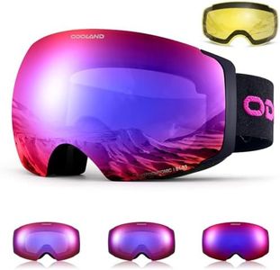 Odoland Masque de Ski Photochromique Magnétique avec Lentilles Jaune Interchangeable, Lunettes de Ski Large, Sphérique pour Ski Snowboard, Compatible avec le Casque, pour Homme Femme