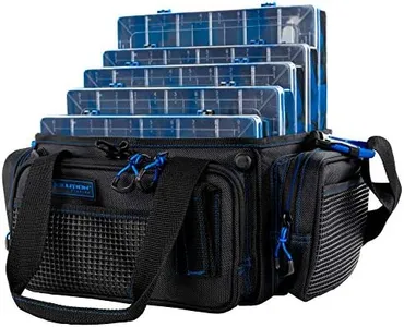 Evolution Outdoor Drift Series Topless Horizontal Tackle Bag – Blue Version 3600 Size, Outdoor Rucksack w/ 5 Fishing Tackle Trays, Padded Handle and Shoulder Strap, Plier Holster, Tackle Carrying Case