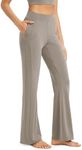 ODODOS Women's Modal Soft Mini Flared Pants with Pockets High Waist Pull-On Casual Lounge Pants-29 Inseam, Khaki, Large