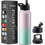 Triple-Insulated Stainless Steel Water Bottle with Straw Lid - Flip-Top Lid - Wide-Mouth Cap (40 oz) Insulated Water Bottles, Keeps Hot and Cold - Sports Canteen Water Bottle