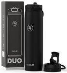 Fuel24 Duo - Stainless Steel Water Bottle 700ml or 1L - Vacuum Insulated Metal Flask with Straw (Dual use Lid) 1 Litre - for Sports, Gym, Work – Slim Design (Carbon, 700 ml)