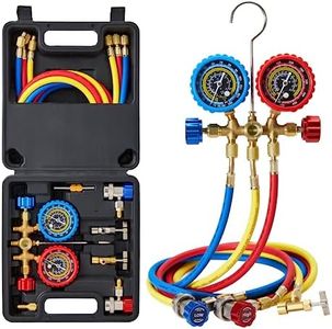 Wisscool AC Gauges, HVAC Manifold Gauge Set for R134 R22 R12 R502, with Hoses Couplers Adapters Puncturing Can Tap