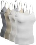 Emmalise Women's Camisole Built in Bra Wireless Fabric Support Short Cami (4Pk Wht, Oatmeal, H Grey, Taupe, Medium)