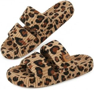 LongBay Slippers for Women Memory Foam Open Toe Slide Indoor House Shoes Slip On Bedroom Comfy Gift Leopard print, 5-6