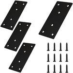 Suiwotin 4pcs Metal Flat Straight Brace Bracket, 4'' x 2'' (L x W) Stainless Steel Mending Plate, Joining Bracket Wood Connectors for Furniture Corner Braces with Screws (Black)