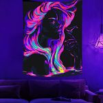 MeguMoon UV Reactive Hot Girl Tapestry, Blacklight Tapestry Sexy Women, UV Psychedelic Tapestry Blacklight Poster for Bedroom Livingroom Decor (60 * 40in)