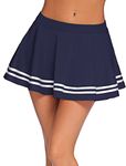 FEEL THE RISE Women's Babydoll Flirty Layered Ruffle Pleated Sexy Naughty Lingerie Mini Skirts for Special Romentic Moments (Medium, Dark Blue Stripes)