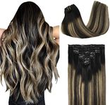 DOORES Human Hair Clip in Extensions, Balayage Natural Black to Light Blonde 12 Inch 80g 7pcs, Clip in Hair Extensions Human Hair Remy Hair Extensions Natural Hair Extensions Straight