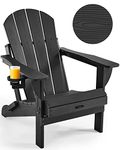 Ciokea Folding Adirondack Chair Wood Texture for Patio, Weather Resistant, Plastic Fire Pit Chair with Cup Holder, Lawn Chair for Outdoor Porch Garden Backyard Deck (Black)