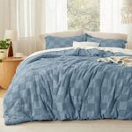 Bedsure King Size Comforter Set Mineral Blue, Boho Tufted Bedding Comforter Set, Checkered Farmhouse Shabby Chic Bed Set, 3 Pieces, 1 Plaid Geometric Comforter and 2 Pillow Shams