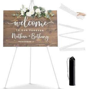PUWOWYE Künstler Staffelei Stand, 160cm Verstellbares Stativ Tisch Kunst Leinwand Malerei Display, Easy Folding Studio Teleskop Boden Staffeleien für Hochzeit Poster Innen Außen, Weiß
