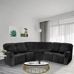 ele ELEOPTION 5 Seater Sectional Recliner Cover, 7-Pieces Recliner Sofa Covers, Corner Reclining Sofa L-Shaped Sectional Couch Slipcovers Furniture Protector Thick Soft Washable (Black)