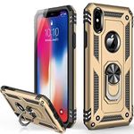 REALCASE iPhone X/Xs Back Cover Case | Heavy Duty PC Hybrid Shock Proof Armor Defender Ring Holder Back Cover Case for iPhone X/Xs (Gold)