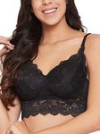 Clovia Women's Lace Solid Padded Full Cup Wire Free Bralette Bra (BR2169P13_Black_36C)