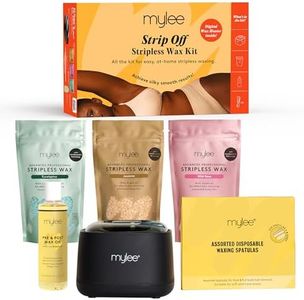 Mylee Strip Off Hard Wax Kit - Professional Hair Removal Set with Digital Wax Heater, Stripless Wax, Waxing Essentials, Face, Body, Bikini, Painless, Peelable Hot Wax (Jasmine, Wild Rose, Eucalyptus)