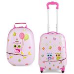 Maxmass 2PCS Kids Luggage Set, 12" & 16" Hard Shell Children Trolley Case with 4 Universal Wheels, Girls Boys Suitcase and Backpack Set for Travel (Pink, Owl)