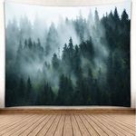 YISURE Large Tapestry Wall Hanging Foggy Mountain Misty Forest Wall Tapestry Tree Nature Landscape Tapestries for Living Room, 90x70 Inch