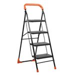 CIPLAPLAST Heavy Duty Folding Ladder with Wide Steps | Lifestyle 4 Steps Foldable Ladder | Slip-Resistant | High Strength Long Durable Ladder for Home, Kitchen | (Black & Orange)