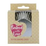 Baked with Love Silver Foil Baking Cases, Foil Baking Cups, Greaseproof Cupcake Cases, Silver - Pack of 50