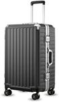 LUGGEX Zipperless Luggage with Spinner Wheels - Polycarbonate Aluminum Hard Shell Suitcase for Traveling, Trunk-Medium 26-Inch, Black