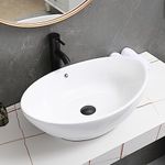 DELAVIN 24"x15" in Vessel Bathroom Sink, Oval White Ceramic Bathroom Sink, Above Countertop Bathroom Vessel Sink, Bathroom Vanity Sink Bowl With Faucet Hole