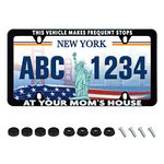 Funny License Plate Frame This Vehicle Makes Frequent Stops at Your Moms House License Plate Holder Humorous Text Stainless Steel Rust-Proof Auto Parts Decoration with Screws for Men Women Cover