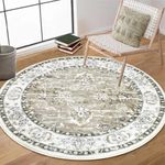 Enyhom Large Round Rug 120cm, Vintage Boho Circle Shaggy Carpet Rug Non-slip Plush Fluffy Round Area Rug Washable Bedside Carpet Floor Mat for Living Room Bedroom Hallway Kitchen, Brown