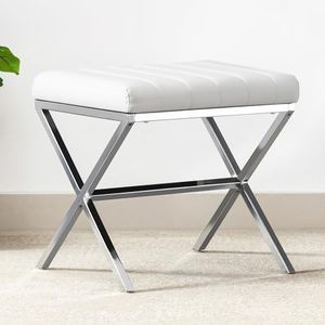 DUHOME Vanity Stool,Modern PU Leather Ottoman Stool Chair for Vanity,Vanity Bench with Metal X Legs, Rectangle Makeup Stool Padded Foot Rest Stool for Makeup Room, Living Room, Bathroom,White