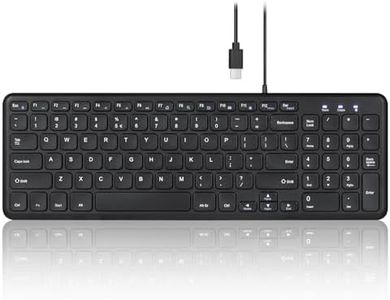 Perixx PERIBOARD-213C Wired Silent USB-C Scissor Keyboard - 14.45x4.76x0.71 Inches Compact Design with Number Pad - Black - US English