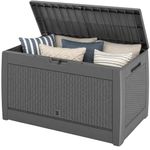 CASARIA® 310L Waterproof Garden Storage Box | Plastic Storage Box with Lid | Storage Boxes with Lids | Parcel Deck Box Lockable Storage Boxes | Weather Resistant | 119x48x60cm | Rattan Effect | Grey