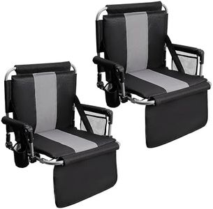 ALPHA CAMP 2 Packs Stadium Seat Chair for Bleachers with Back & Arm Rest, Black Grey