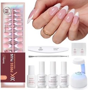 Beetles X Press Plus Gel Nails Kit - Peachy French | Pink Medium Almond French Tip Press On Nails | 210Pcs 15 Sizes All-in-One Kit With Nail Glue,Remover,Builder Top Coat,Nail Lamp Gift For Fall Nails