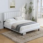 Bed Frames, Lukace Full Bed Frames with Upholstered Headboard, Without Box Spring Needed, Easily Assembly Bed Frames with Sturdy Wood, Withoutn-Slip Without Noise(Full，Creamy White)