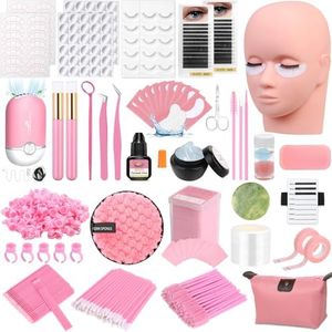 Lashes Kit for Eyelash Extension Beginner Lash Tech Starter Kit with Eye Lash Mannequin Head, Professional Eyelash Extension Kit with Lash Fan, Extension Glue and Eyelash Remover for Practice Training