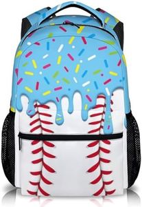 GiftRomance Baseball Drip Backpack for Girls Pink Scholbag for Preschool Elementary Kindergarten, 17 Inch Cute Girls Ice Cream Bookbag for Vacation Travel Picnic