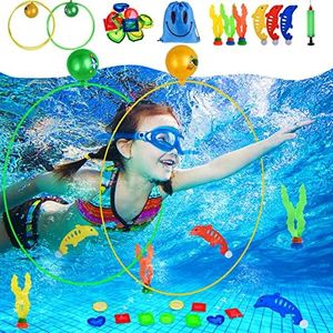 Faburo 20pcs Juguetes de Buceo para Niños, Juegos de Natación para Incluir Anillos Través de Buceo en Piscina