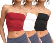 Trendy Queen Womens 3 Pack Tube Tops Crop Tops Going Out Strapless Basic Backless Bandeau Bra Summer Outfits 2024, Black,white,red, Small