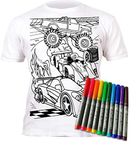 Splat Planet Color in Cars T-Shirt with 10 Non-Toxic Washable Magic Markers - Color in and Wash Out T-Shirt (7-8 Years) White