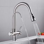 FZHLR Brass Kitchen Tap Swivel 3 Ways Purification Faucet Drinking Tap Pure Water with Filter Pull Down Faucet Dual Handle Hot Cold Mixer Taps Crane,Brushed Nickel