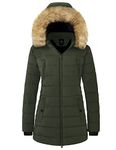 Wantdo Women's Parka Coat Winter Jacket Fur Hood Outdoor Hooded Puffer Jacket Olive XL