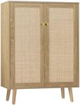 Anmytek Rattan Cabinet, 44" H Tall Sideboard Storage Cabinet with Crafted Rattan Front, Entryway Shoe Cabinet Wood 2 Door Accent Cabinet with Adjustable Shelves Rustic Oak, H0030
