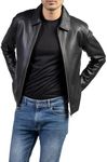 Jild Polo Collar Premium Leather Jacket Men - Old School Classic Style Everyday Wear Real Lambskin Mens Leather Jacket (Polo-Blk-3XL)