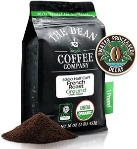 The Bean Organic Coffee Company 50/50 (Half Caff) French Roast, 50% Decaf, Dark Roast, Ground Coffee, 16-Ounce Bag, Café Molido Tostado Orgánico descafeinado