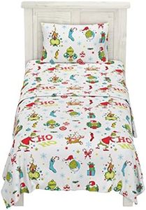 Franco Grinch by Dr. Seuss Holiday & Christmas Bedding Super Soft 100% Cotton Flannel Sheet Set, Twin, (Official Dr. Seuss Product)